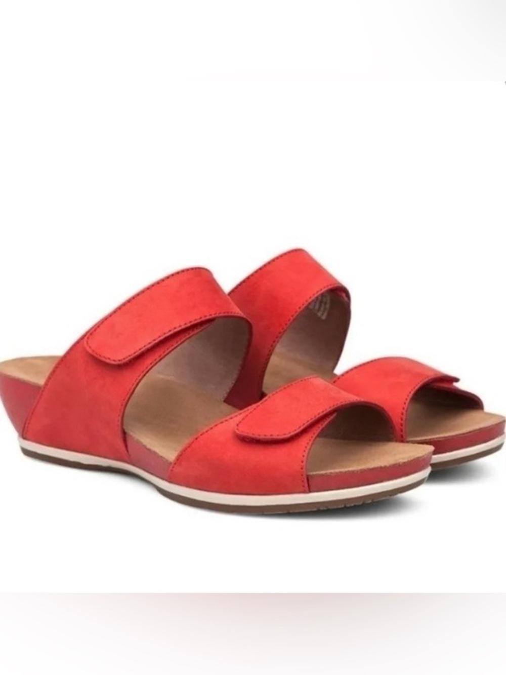 Dansko Vienna Milled Nubuck Wedge Slides Sandals Red Leather Strap Size 39